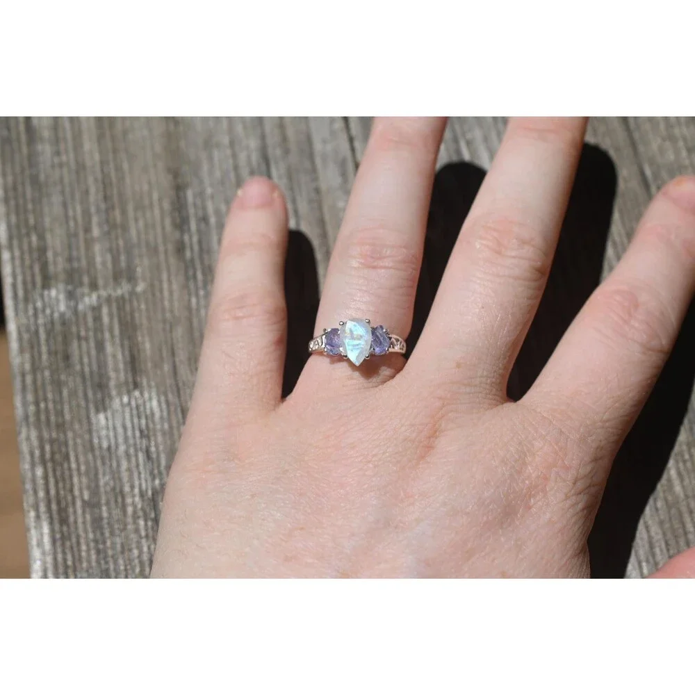 Engagement ring Moonstone and tanzanite ring American made